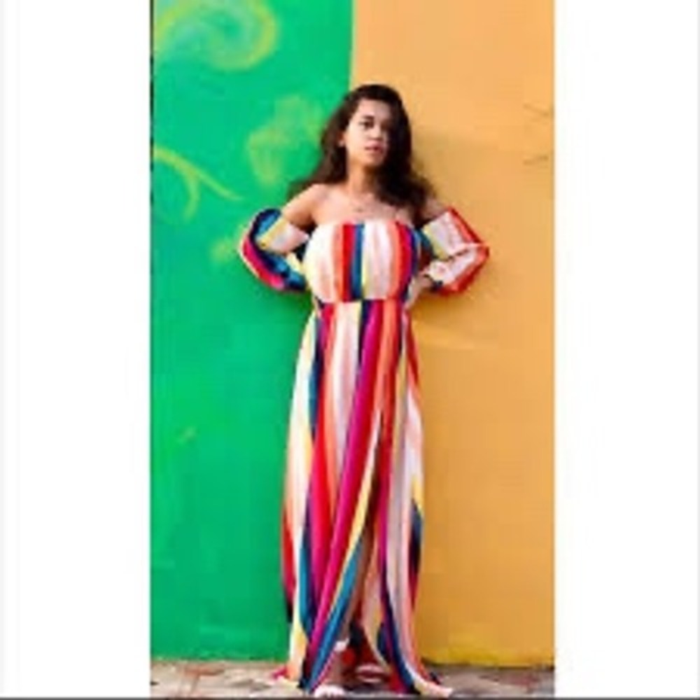 Kaylee Kollection Maxi Dress Women Small Multicolor NWT Off-Shoulder Slit